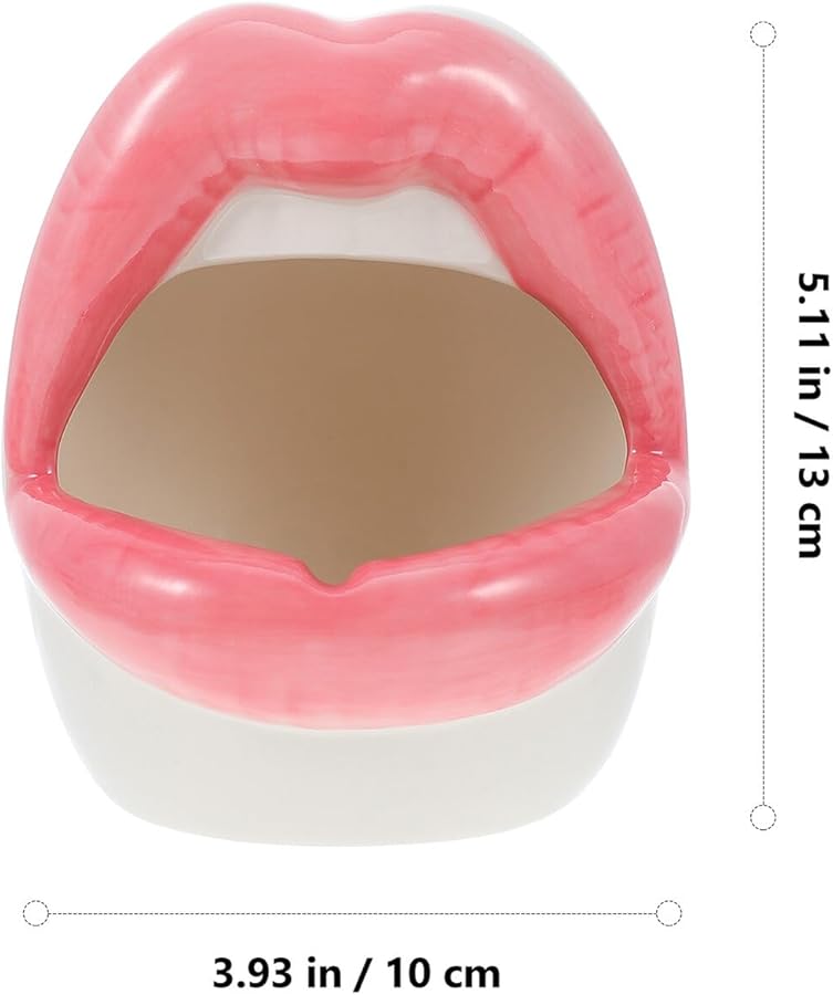 منفضة سجائر خزفية على شكل شفاة وردية زينة منزلية لسطح المكتب زخرفة طاولة للتدخين - Image 2